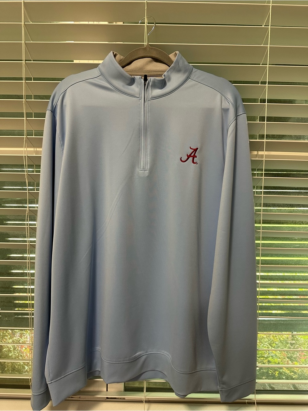 johnnie-O Light Blue Quarter-Zip Performance Pullover with Crimson 'A' Logo